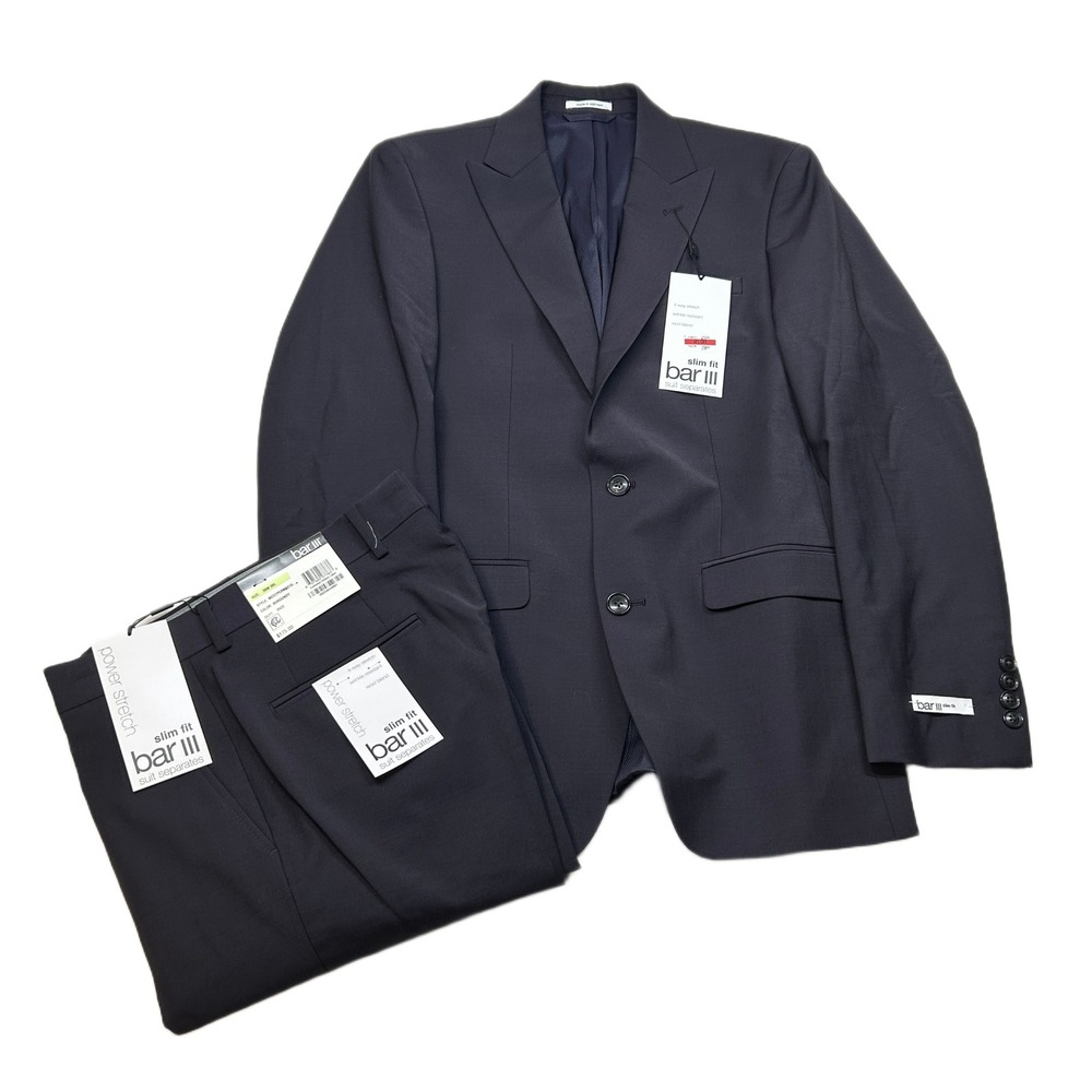 Bar III Slim Fit Suit Mens 36R 2‎ Piece Pants 30x30 Burgundy Red Stretch $600